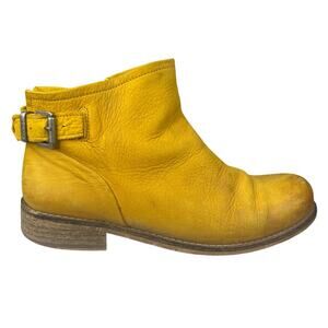 Jafa Women’s Yellow Distressed Leather Ankle Boot Size 38 US 7/7.5